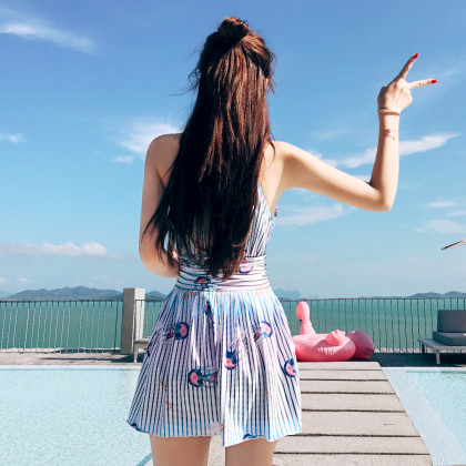 度假泳衣女款保守连体 遮肚显瘦 露背性感泳衣 女士泳衣