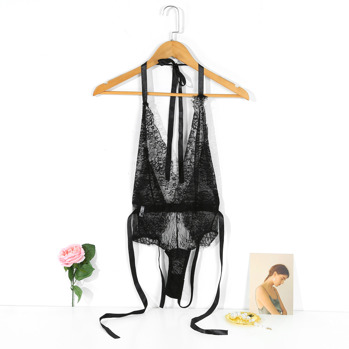 情人节透明蕾丝情趣连体衣睫毛性感系带透视装白领诱惑