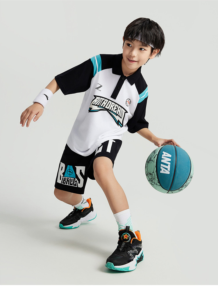 儿童短袖polo衫潮流撞色棉质运动t恤男童中大童小童安踏童装