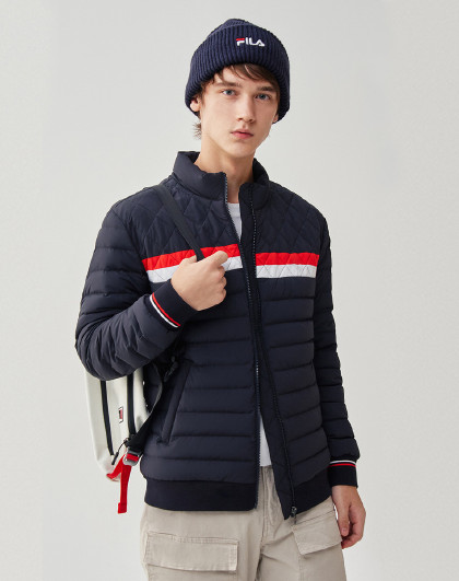 斐乐男装运动羽绒服男大logo简约舒适保暖拉链连帽男式羽绒服
