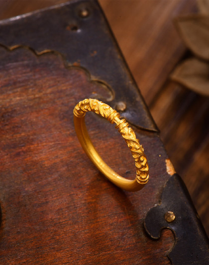 足金戒指 黄金古法金素圈卷草纹戒指唐草戒平安戒 计价
