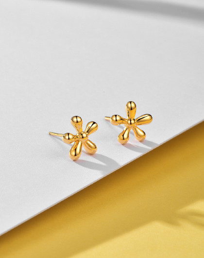 小确幸黄金耳钉足金耳饰5d硬金星星闪粉珐琅送女友礼物单只