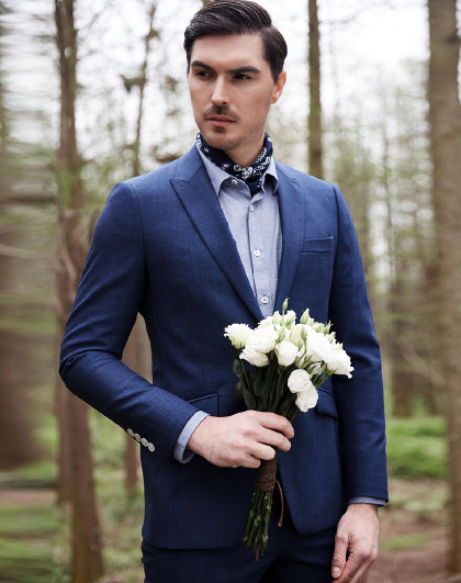 2020春装 西服男 时尚休闲花纱印花修身便西 男士西服