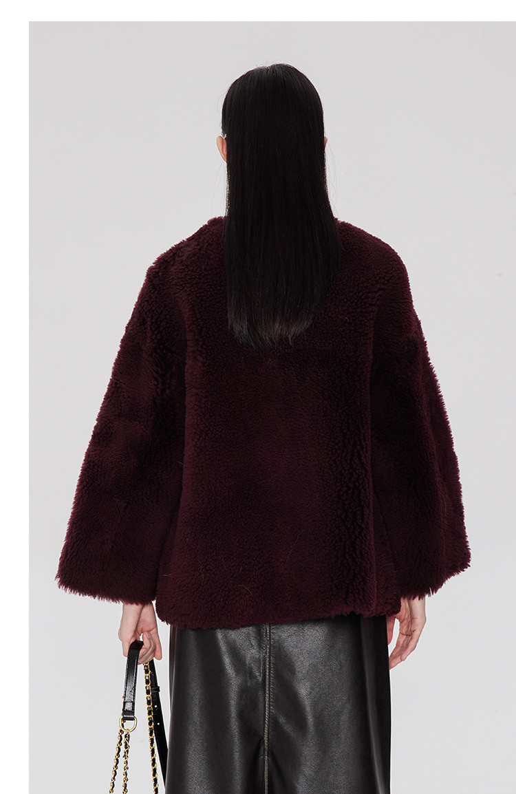 女款百搭圆领进口美利奴羊毛皮时尚皮毛一体大衣外套(尺码偏大)