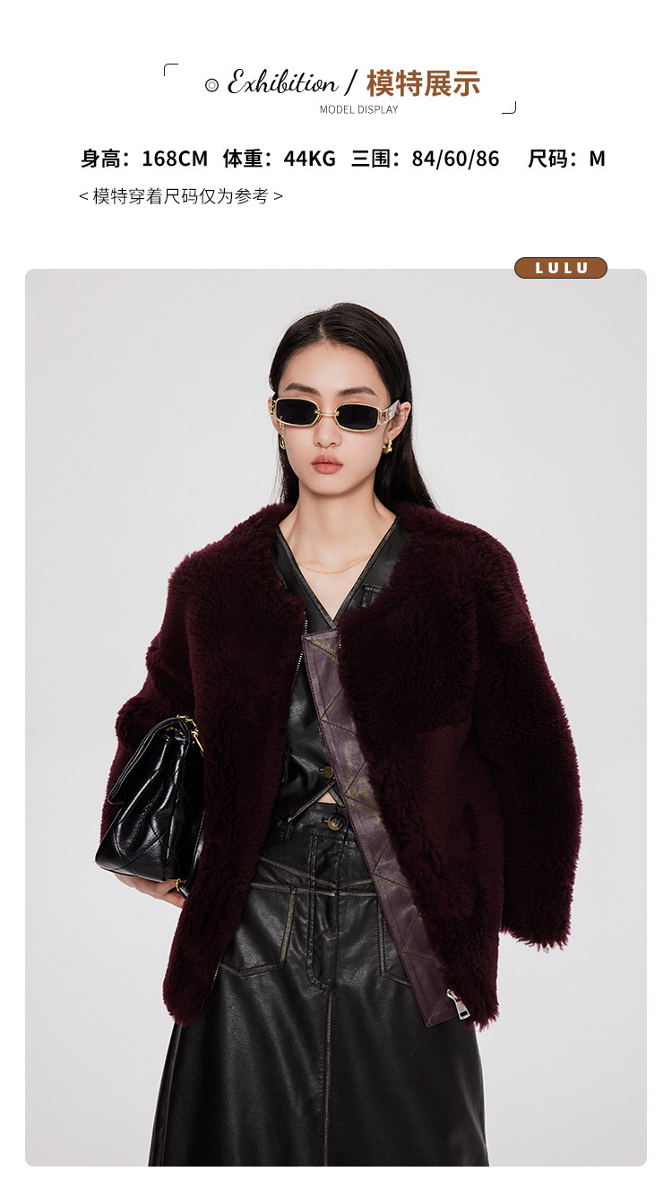 女款百搭圆领进口美利奴羊毛皮时尚皮毛一体大衣外套(尺码偏大)