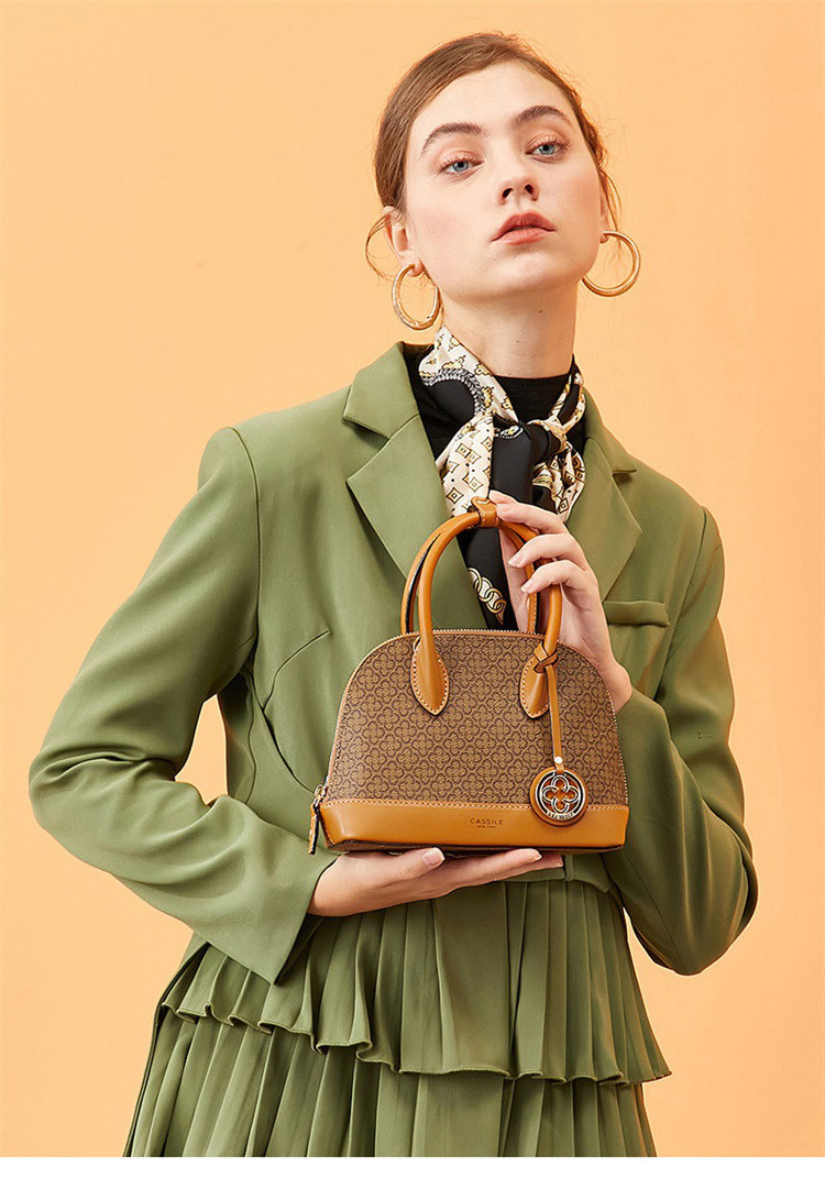 【绿皮书】卡思乐新款经典老花手提贝壳包女单肩斜挎包