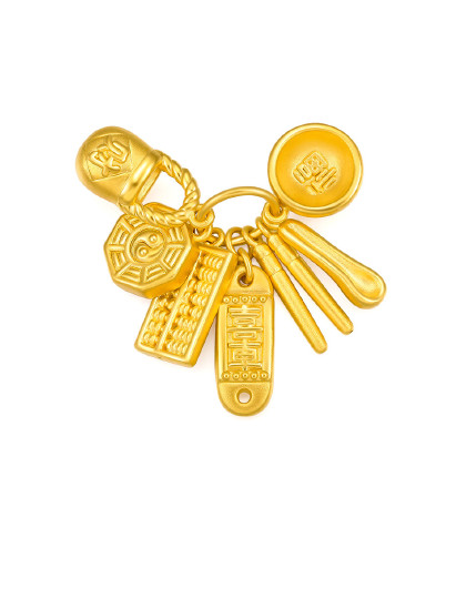 【新春钜惠】丰衣足食黄金七宝钥匙算盘吊坠不含链
