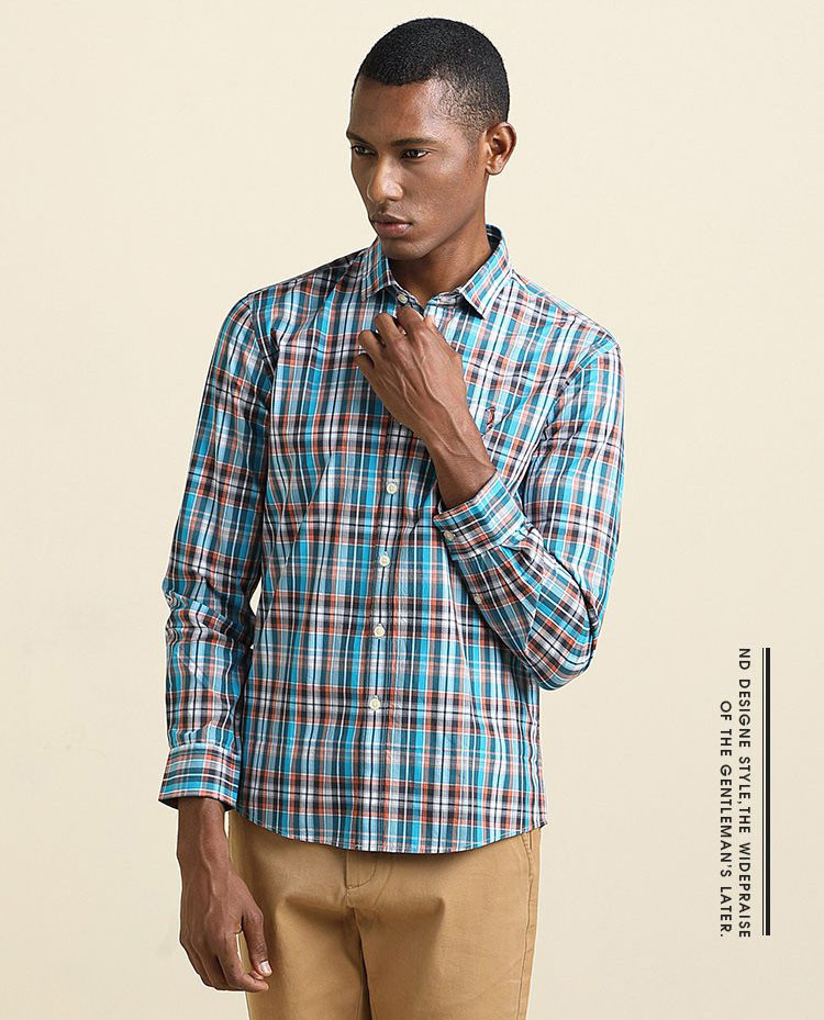 绅士百搭休闲格纹衬衫男士纯棉长袖格子衬衫男长袖衬衫高尔夫