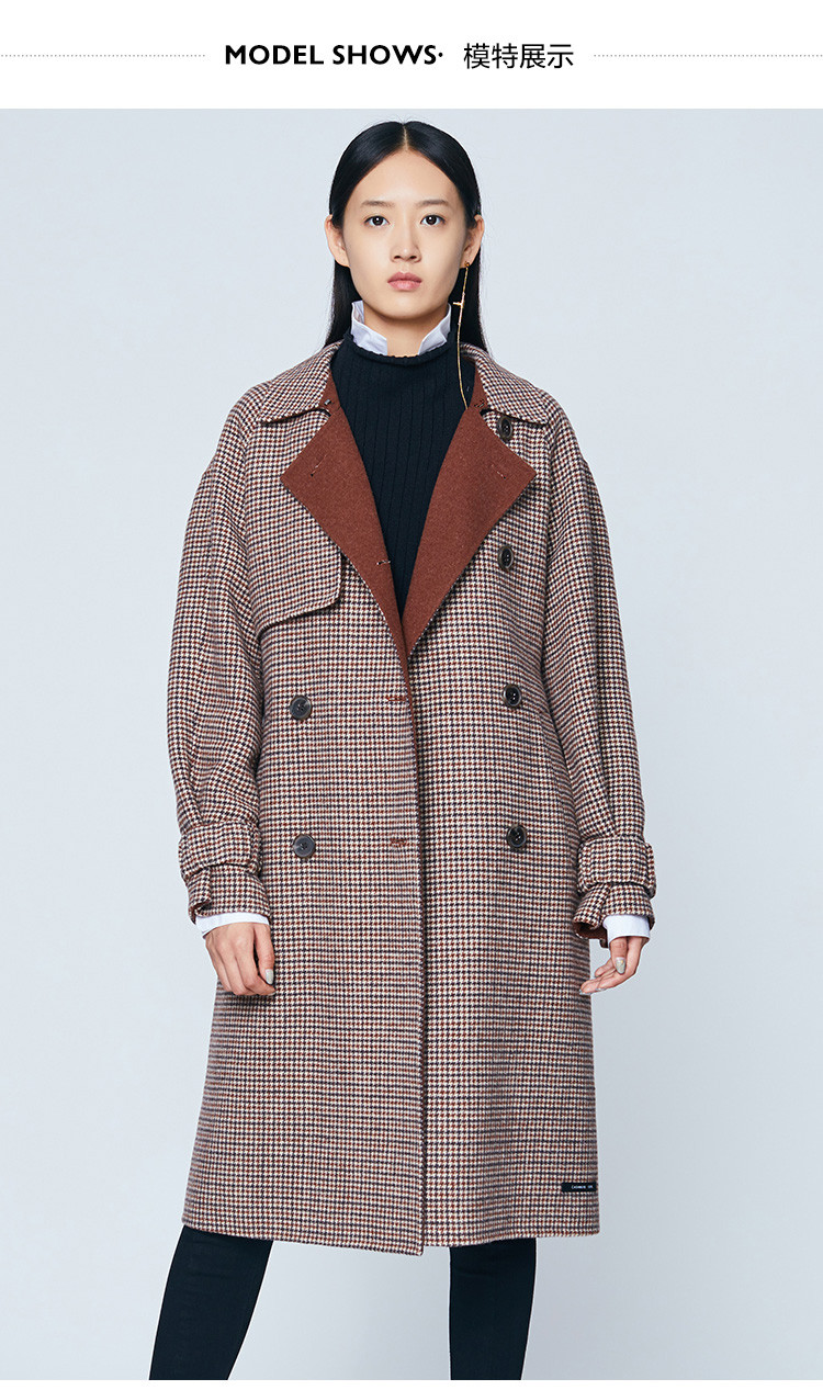 百家好旗下mindbridge新款韩版千鸟格女式毛呢大衣