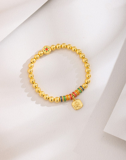 5d黄金手链足金古法凤凰珐琅手链转运珠手串女士送女友礼物