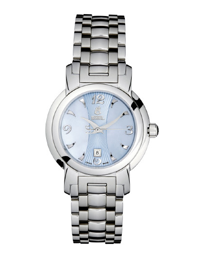 瑞士依波路立体条钉时标简约复古钢带石英女士手表女