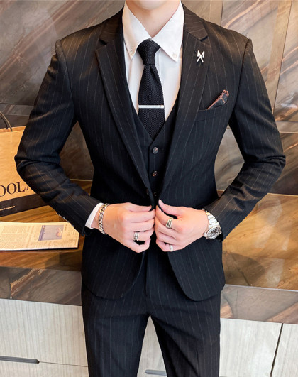 2020西服套装男士三件套韩版修身新郎结婚礼服正装商务休闲男西装