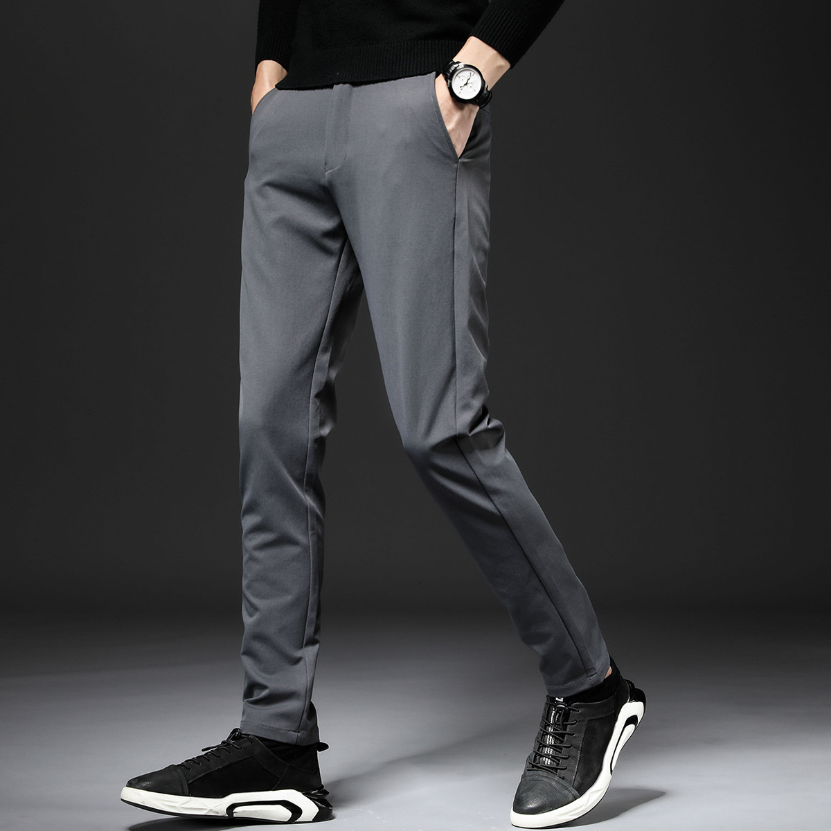 时尚休闲男士休闲裤纯色直筒裤亲肤舒适弹力抗皱裤子男
