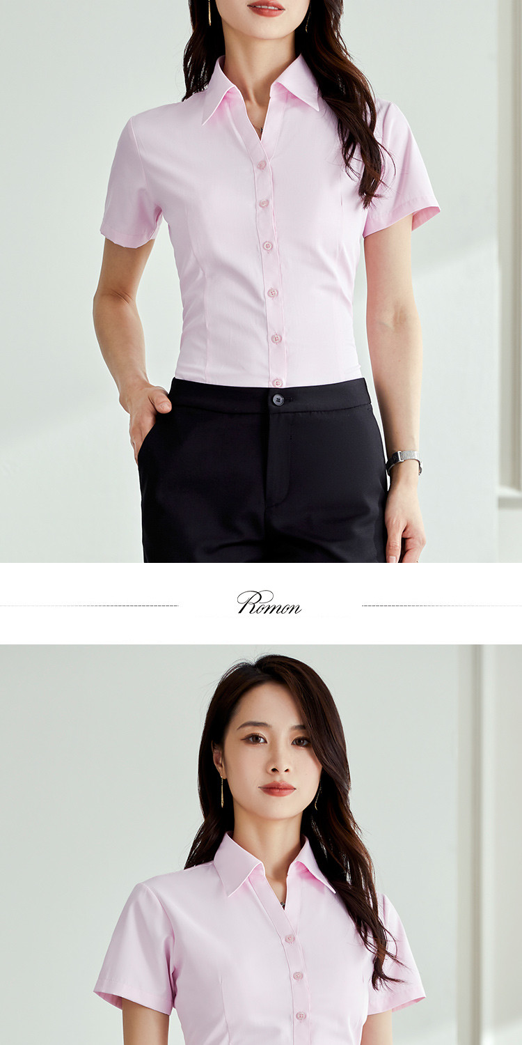 【棉柔透气】女士衬衫凉爽亲肤经典纯色商务通勤v字领短袖衬衣女