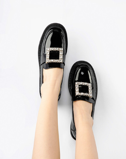 玖熙简约方扣单鞋女2024春季款羊皮中跟女鞋职业通勤皮鞋女