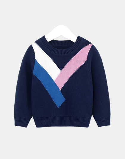 儿童毛衣秋冬彩条圆领纯棉上衣针织衫潮