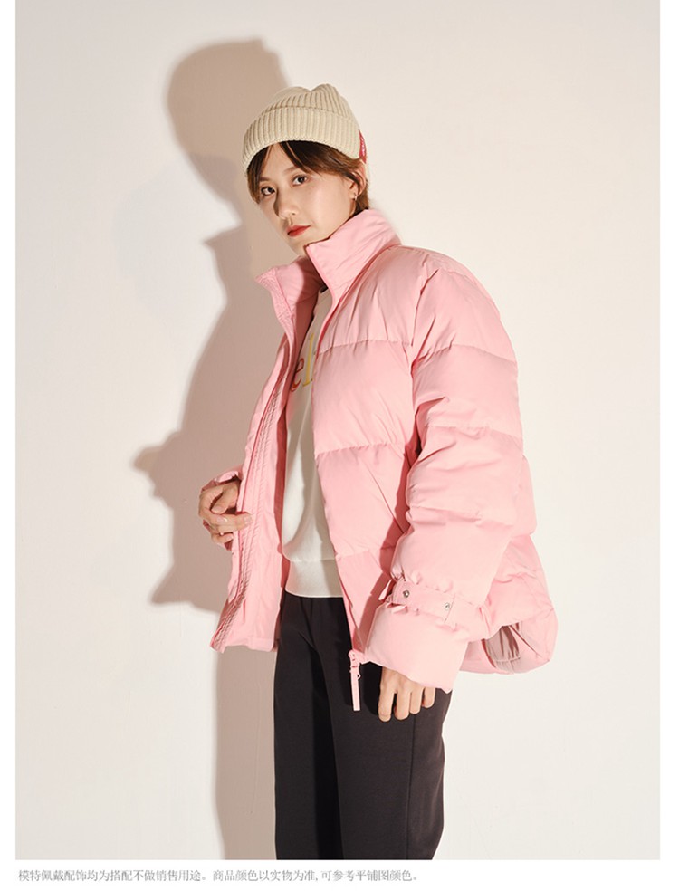 秋冬女成人足球休闲保暖白鸭绒面包服短款前短后长翻领羽绒服