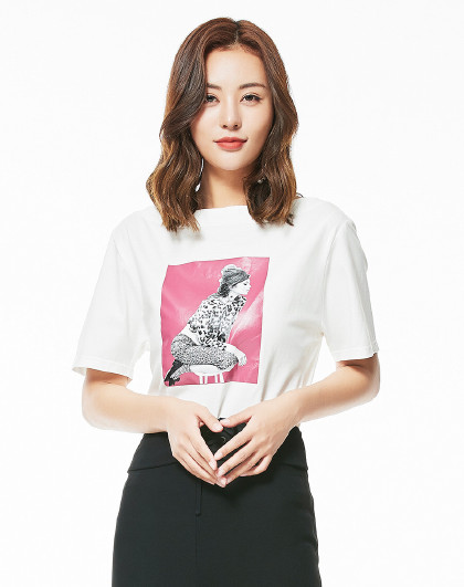 迪卡轩/dekashell2020年夏新款圆领图案清新百搭抽绳女短袖t恤