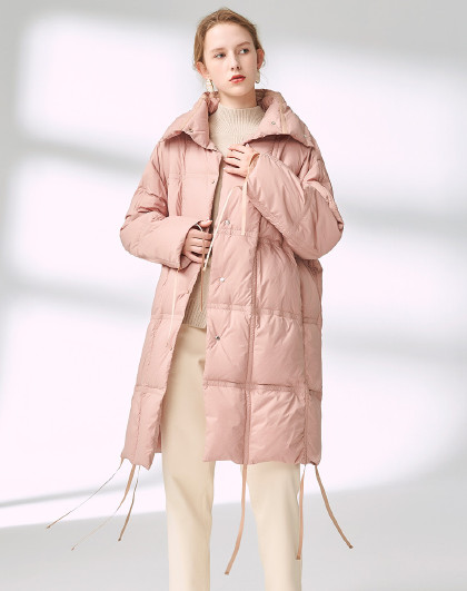 迪卡轩/dekashell2020年冬装新款翻领宽松加绒加厚中长款羽绒服女