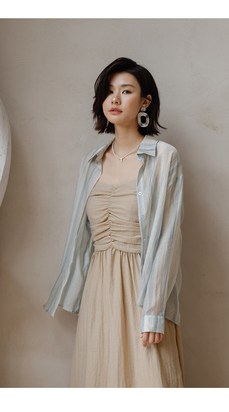 2024新款条纹衬衫外套女夏季高级感薄款长袖衬衣外搭开衫上衣