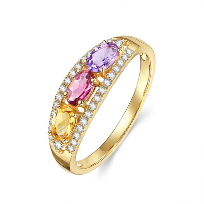尤珂【和彩花溪】多色彩宝鸽子戒指黄18k金钻石黄晶宝石戒指