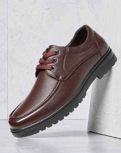 老人头皮鞋牛皮商务休闲鞋男士系带厚底舒适软底爸爸鞋