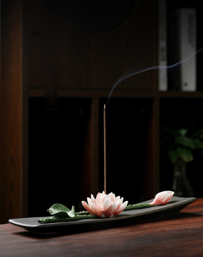 陶瓷荷花线香炉香插香座家用室内禅意檀香熏香炉沉香香托插点香器