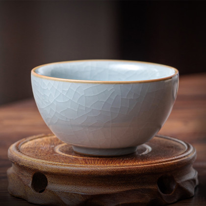 汝窑主人杯冰裂釉大号单杯中式茶盏蝉翼纹品茗杯开片可养汝瓷茶杯