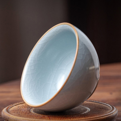 汝窑主人杯冰裂釉大号单杯中式茶盏蝉翼纹品茗杯开片可养汝瓷茶杯