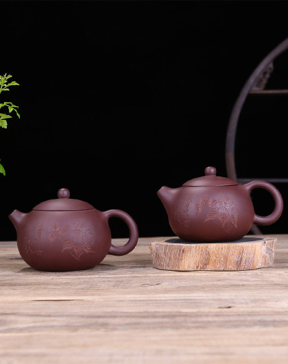 汪东升紫泥刻绘花开富贵西施壶紫砂茶壶紫砂茶具宜兴原矿紫砂壶