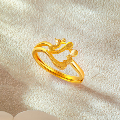 老庙黄金戒指凤凰戒指女凤祥福满传家足金戒指开口送妈妈礼物