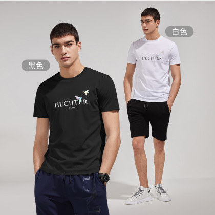 法国丹尼爱特男式t恤棉质印花短袖上衣休闲时尚打底衫男装