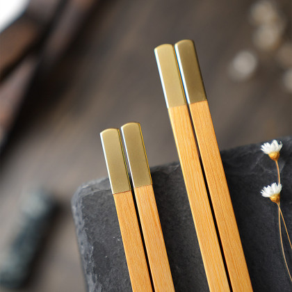 芸香木实木筷子餐具 高档铜头无漆无蜡防滑实木筷子家用套装