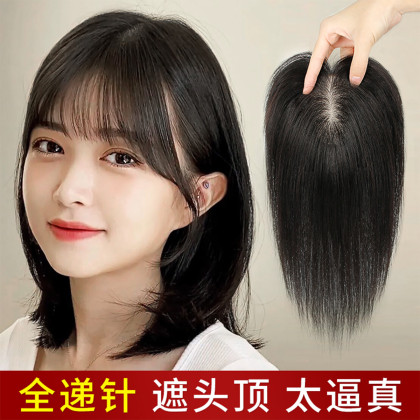 假发片女头顶真发发片遮白发空气刘海全真人发隐形无痕蓬松补发片