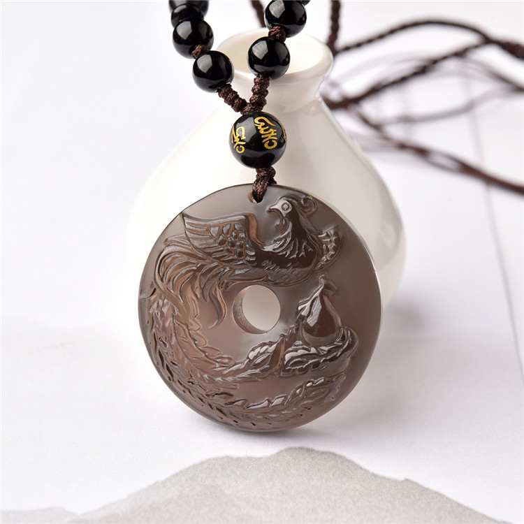 冰种黑曜石属龙吉祥物丹凤守禄吊坠男女情侣礼物龙