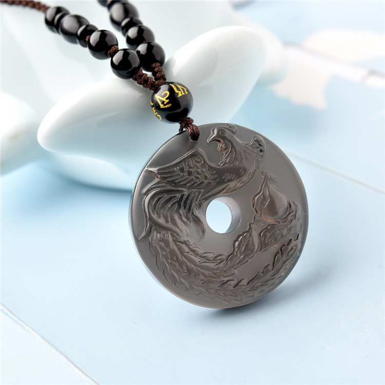 冰种黑曜石属龙吉祥物丹凤守禄吊坠男女情侣礼物龙