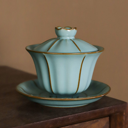 黄汝窑三才盖碗大号带盖单个高档家用陶瓷茶杯功夫茶具茶碗