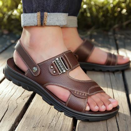 【头层牛皮】夏季男士凉鞋休闲软底真皮中老年爸爸沙滩鞋凉拖鞋男