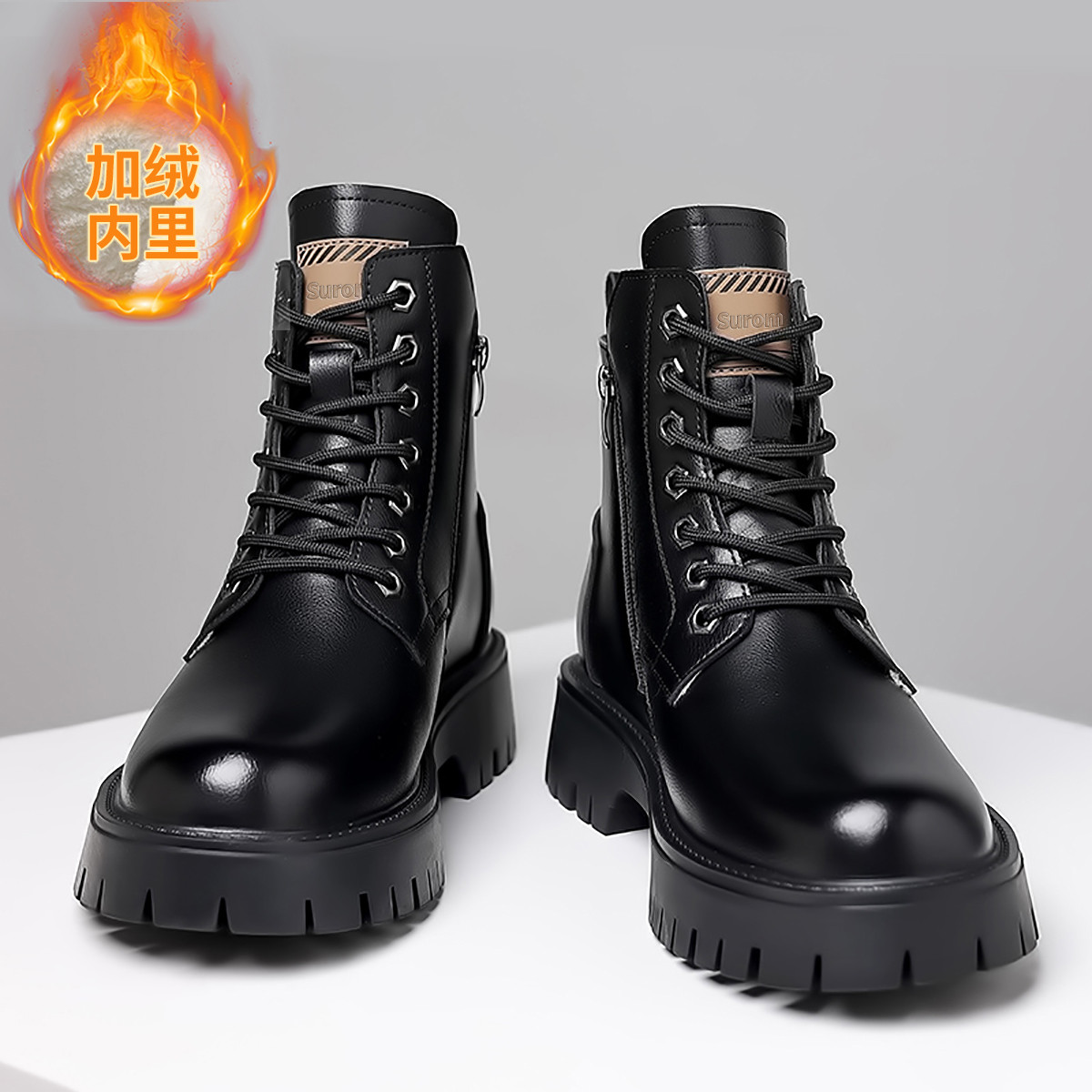 加绒可选】秋冬保暖男士休闲马丁靴工装英伦风时尚高帮男靴子