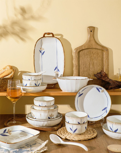 釉下彩碗碟餐具陶瓷盘子饭盘家用高颜值菜盘饭碗汤盘汤碗礼盒装