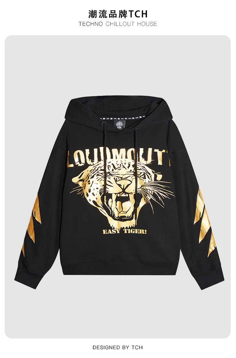 轻奢潮牌男式卫衣狮子头翅膀黑色帽衫男女同款