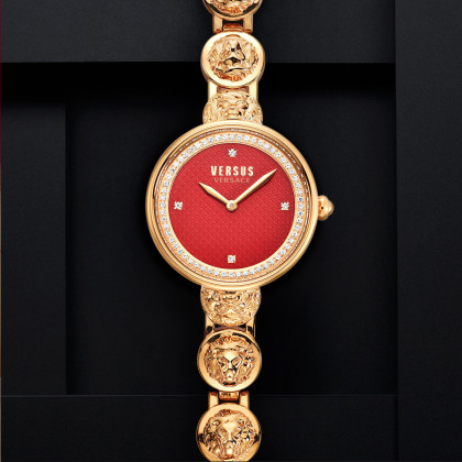 【原装进口】范思哲轻奢手表时尚红金女士手表狮子头手链石英表