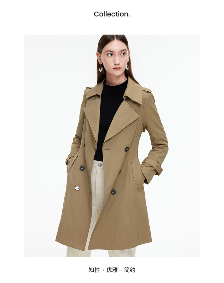 敦奴风衣女中长款翻领收腰可调节腰带女式外套