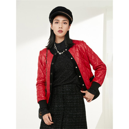 敦奴2022年新款商场同款时尚休闲小香风真皮绵羊皮外套