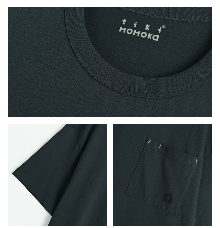 xtikimomoka联名纯色口袋装饰宽松百搭圆领短袖t恤