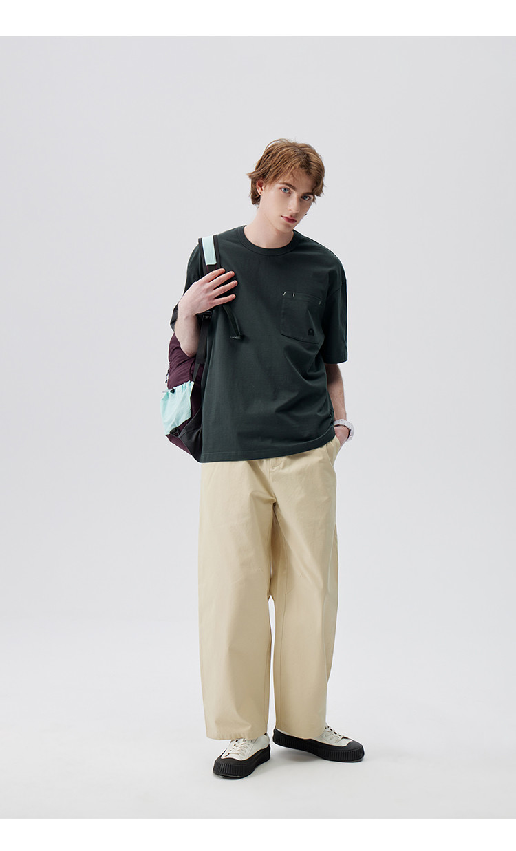 xtikimomoka联名纯色口袋装饰宽松百搭圆领短袖t恤