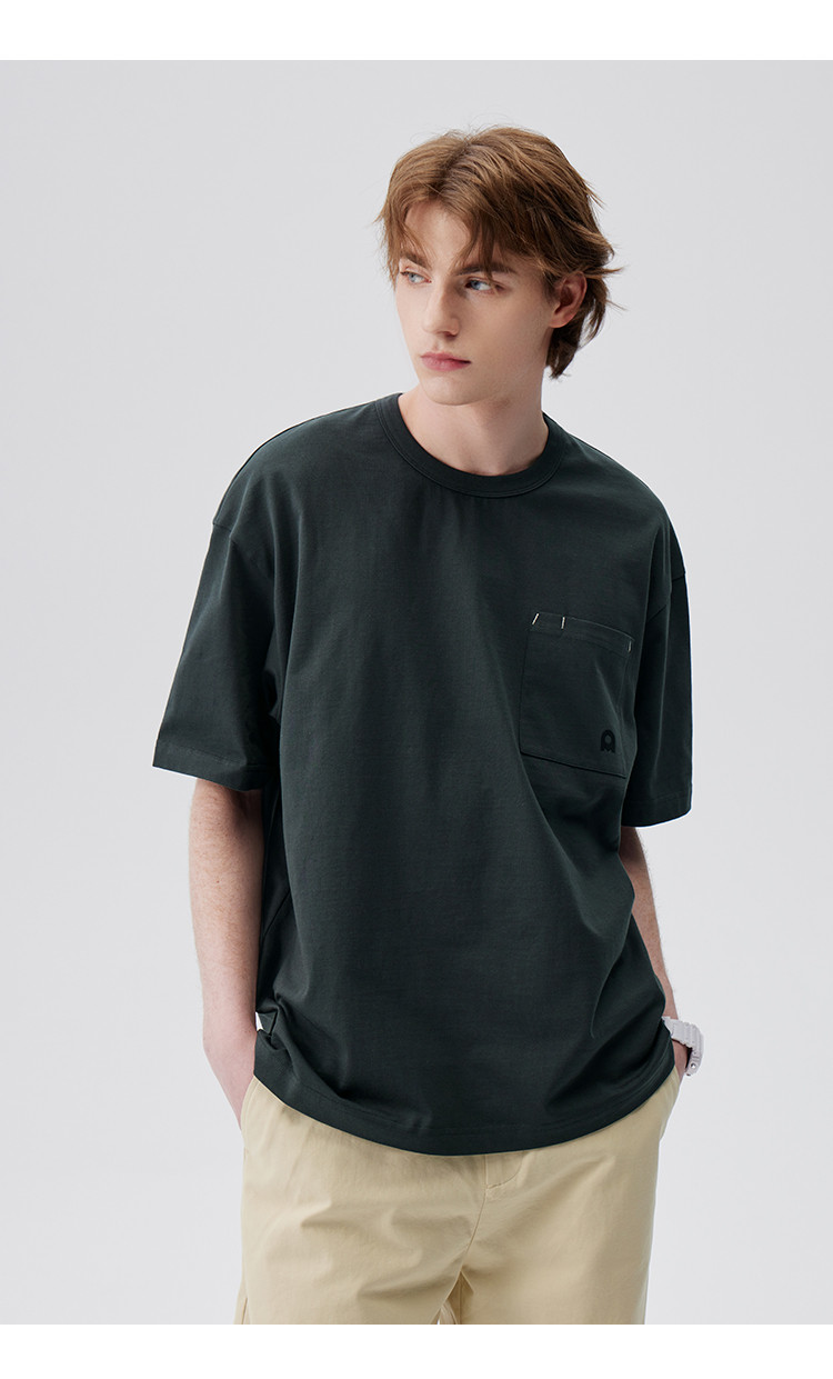 xtikimomoka联名纯色口袋装饰宽松百搭圆领短袖t恤