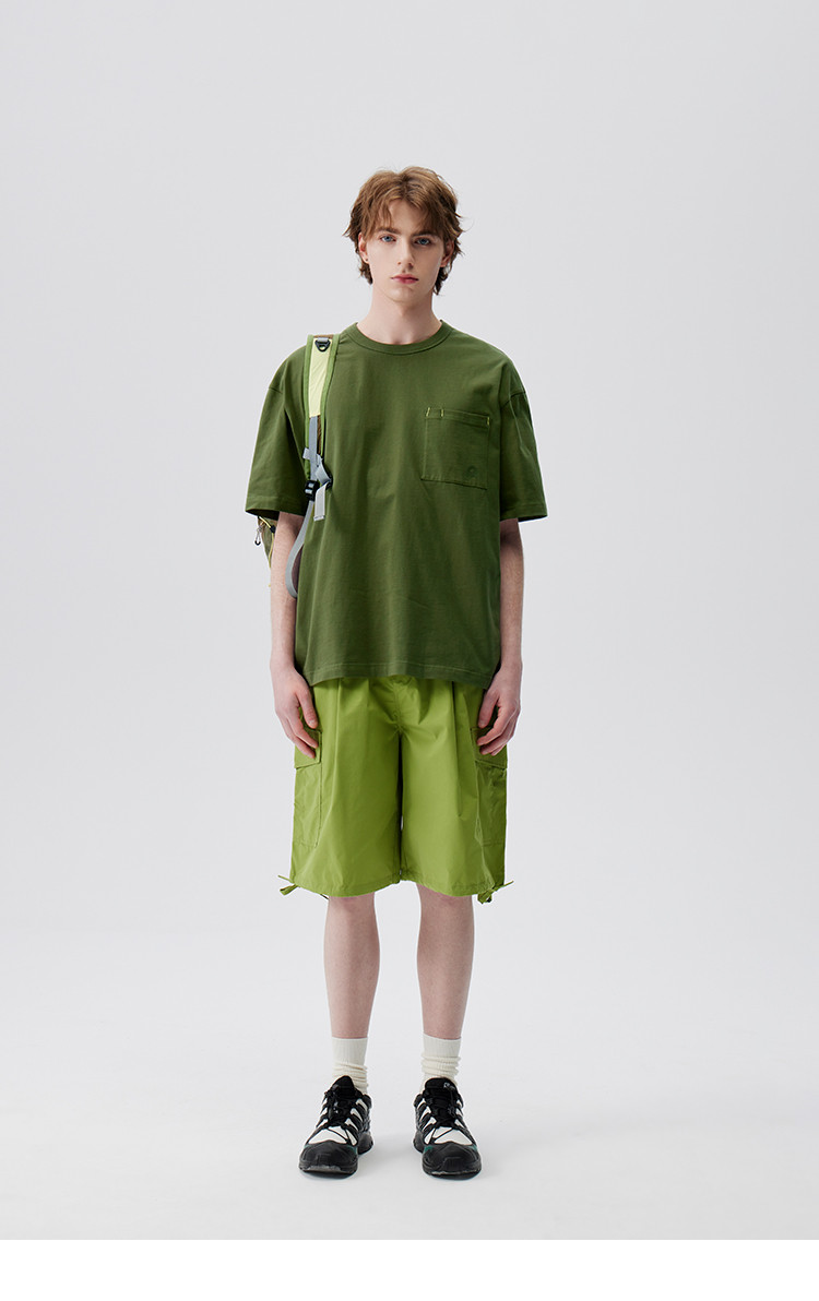 xtikimomoka联名纯色口袋装饰宽松百搭圆领短袖t恤