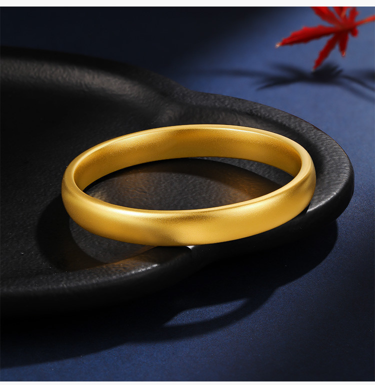 古法黄金足金素面扁款实心黄金手镯送礼送长辈母亲节礼物