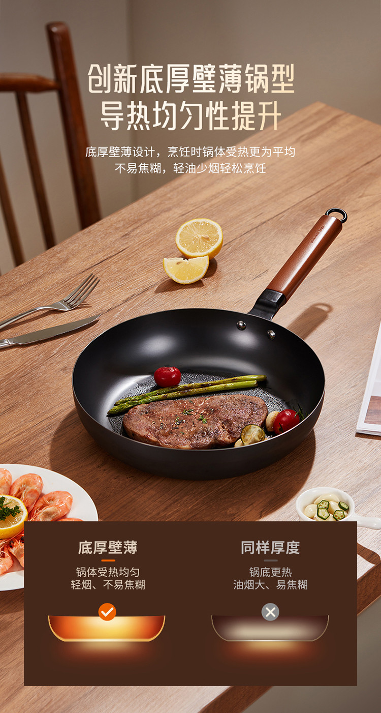 煎锅不粘锅平底锅牛排深煎锅家用炒锅炒菜锅燃气适用